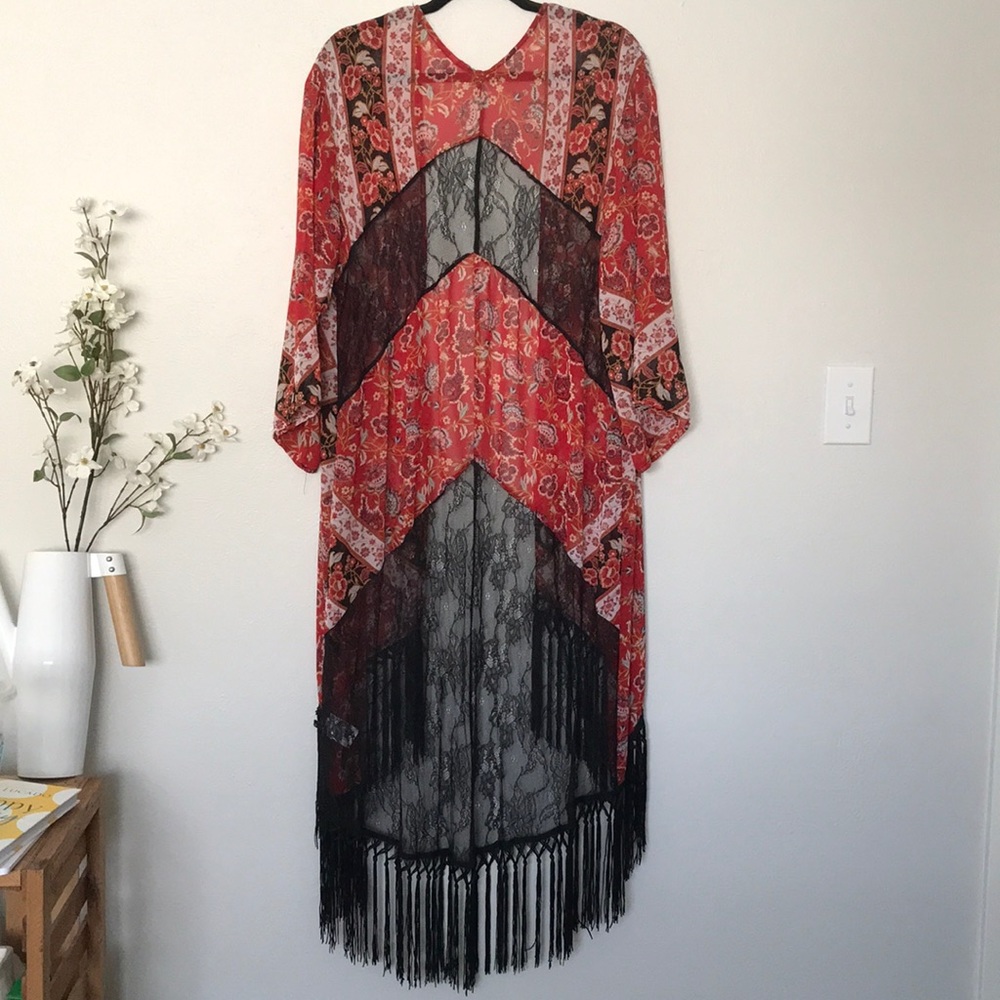 Boho fringe kimono